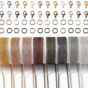 Zinc Alloy Link Chain in Assorted Colors with Lobster Clasps & Jump Rings. 3m